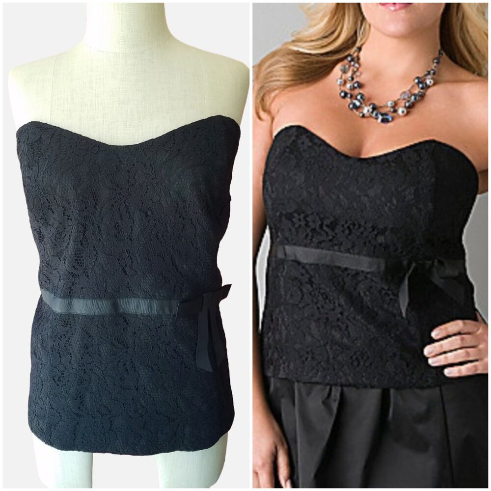 Lane Bryant Black Floral Lace Sweetheart Strapless Top - 24